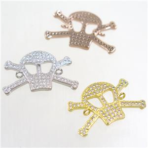 copper skull connector paved zircon, mix color, approx 15-24mm [FDZN4758]
