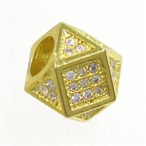 copper cube beads paved zircon, gold plated, approx 8mm, 4mm hole [FDZN4760]