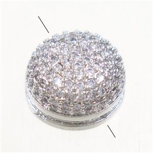 copper beads paved zircon, platinum plated, approx 6.5x11.5mm [FDZN4768]