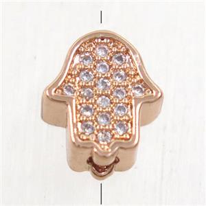copper hamsahand beads paved zircon, rose gold, approx 8-9.5mm [FDZN4772]
