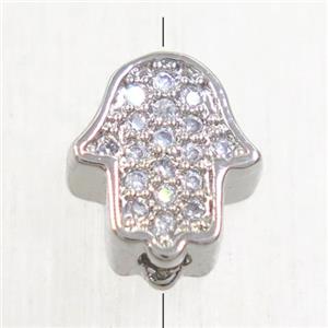 copper hamsahand beads paved zircon, platinum plated, approx 8-9.5mm [FDZN4773]