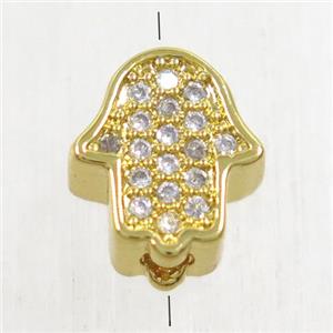 copper hamsahand beads paved zircon, gold plated, approx 8-9.5mm [FDZN4774]