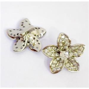 copper spacer bead paved zircon, flower, platinum plated, approx 14mm dia [FDZN478]