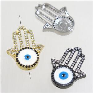 copper hamsahand beads paved zircon with evil eye, mix color, approx 16-20mm [FDZN4781]