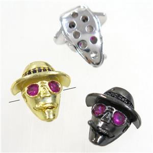 copper Skull beads paved zircon, mix color, approx 14-15.5mm [FDZN4791]
