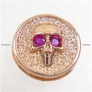 copper Skull beads paved zircon, rose gold, approx 14mm dia [FDZN4792]