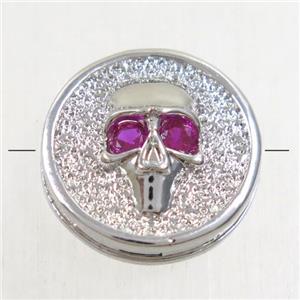 copper Skull beads paved zircon, platinum plated, approx 14mm dia [FDZN4793]