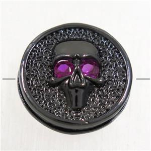 copper Skull beads paved zircon, black plated, approx 14mm dia [FDZN4795]