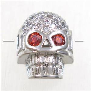 copper Skull beads paved zircon, platinum plated, approx 10.5-12.5mm [FDZN4797]