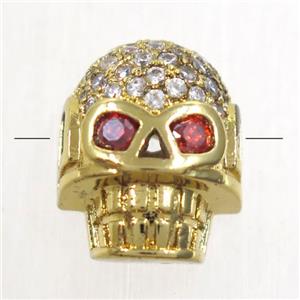 copper Skull beads paved zircon, gold plated, approx 10.5-12.5mm [FDZN4798]