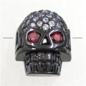 copper Skull beads paved zircon, black plated, approx 10.5-12.5mm [FDZN4799]