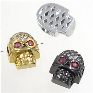 copper Skull beads paved zircon, mix color, approx 10.5-12.5mm [FDZN4800]