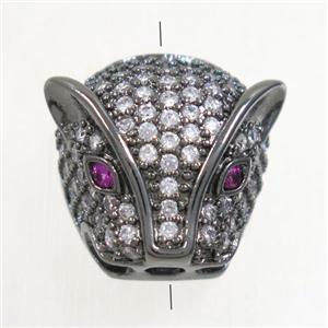 copper leopardhead beads paved zircon, black plated, approx 14mm [FDZN4804]
