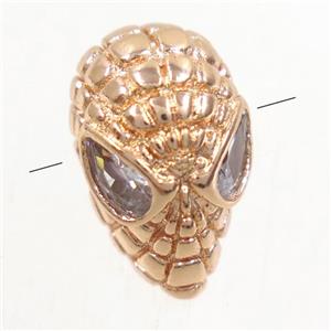 copper skull beads paved zircon, rose gold, approx 8.5-13.5mm [FDZN4806]