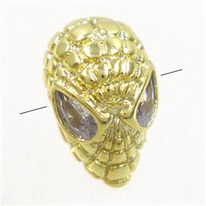 copper skull beads paved zircon, gold plated, approx 8.5-13.5mm [FDZN4808]