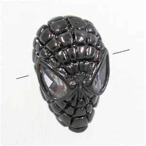 copper skull beads paved zircon, black plated, approx 8.5-13.5mm [FDZN4809]