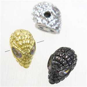 copper skull beads paved zircon, mix color, approx 8.5-13.5mm [FDZN4810]