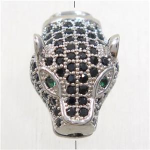 copper pantherhead bead paved zircon, platinum plated, approx 10.5-15mm [FDZN4812]