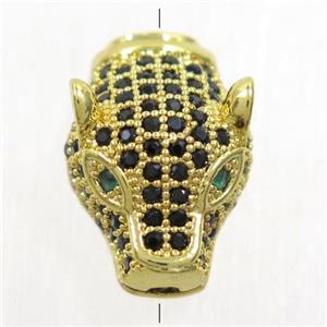 copper pantherhead beads paved zircon, gold plated, approx 10.5-15mm [FDZN4813]