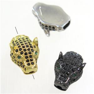 copper pantherhead beads paved zircon, mix color, approx 10.5-15mm [FDZN4815]