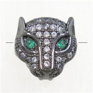 copper foxHead beads paved zircon, black plated, approx 11mm [FDZN4818]