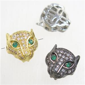 copper leopardhead beads paved zircon, mix color, approx 11mm [FDZN4819]