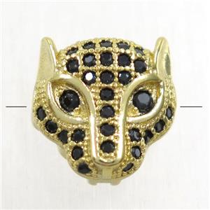 copper pantherhead beads paved zircon, gold plated, approx 11mm [FDZN4821]
