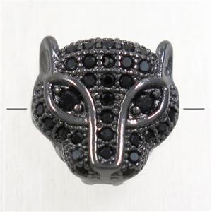 copper foxHead beads paved zircon, black plated, approx 11mm [FDZN4822]