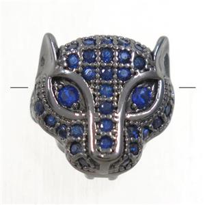 copper pantherhead beads paved blue zircon, black plated, approx 11mm [FDZN4826]