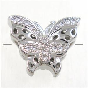 copper butterfly beads paved zircon, platinum plated, approx 13-15.5mm [FDZN4828]