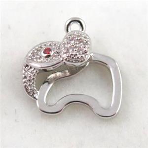 copper pendant paved zircon, platinum plated, approx 12x12mm [FDZN483]