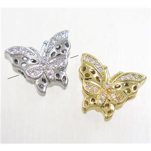 copper butterfly beads paved zircon, mix color, approx 13-15.5mm [FDZN4830]