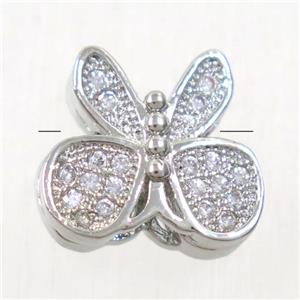copper butterfly beads paved zircon, platinum plated, approx 10-11mm [FDZN4831]