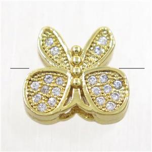 copper butterfly beads paved zircon, gold plated, approx 10-11mm [FDZN4832]