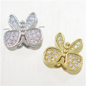 copper butterfly beads paved zircon, mix color, approx 10-11mm [FDZN4833]