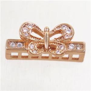 copper stick beads paved zircon with butterfly, rose gold, approx 7-16mm [FDZN4838]