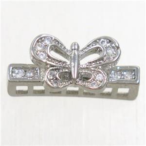 copper stick bead paved zircon with butterfly, platinum plated, approx 7-16mm [FDZN4839]