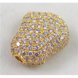 copper spacer bead paved zircon, gold plated, approx 15x19mm [FDZN484]