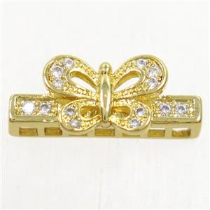 copper stick bead paved zircon with butterfly, gold plated, approx 7-16mm [FDZN4840]