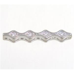 copper stick bead paved zircon, platinum plated, approx 4-25mm [FDZN4842]