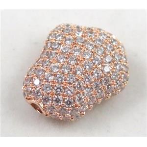 copper spacer bead paved zircon, rose golden, approx 15x19mm [FDZN485]