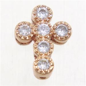 copper cross beads paved zircon, rose gold, approx 8.5-11.5mm [FDZN4850]