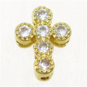 copper cross beads paved zircon, gold plated, approx 8.5-11.5mm [FDZN4852]