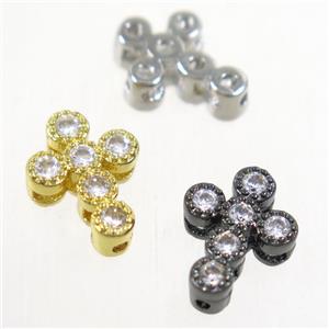 copper cross beads paved zircon, mix color, approx 8.5-11.5mm [FDZN4854]