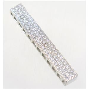 copper rectangle beads paved zircon, platinum plated, approx 5.5x37mm [FDZN4855]