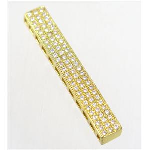 copper rectangle beads paved zircon, gold plated, approx 5.5x37mm [FDZN4856]