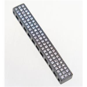 copper rectangle beads paved zircon, black plated, approx 5.5x37mm [FDZN4857]