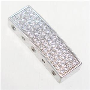 copper rectangle beads paved zircon, platinum plated, approx 7.5x22mm [FDZN4859]