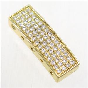 copper rectangle beads paved zircon, gold plated, approx 7.5x22mm [FDZN4860]