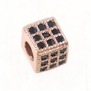 European style copper cube beads paved zircon, rose gold, approx 6x6mm [FDZN4863-6MM]